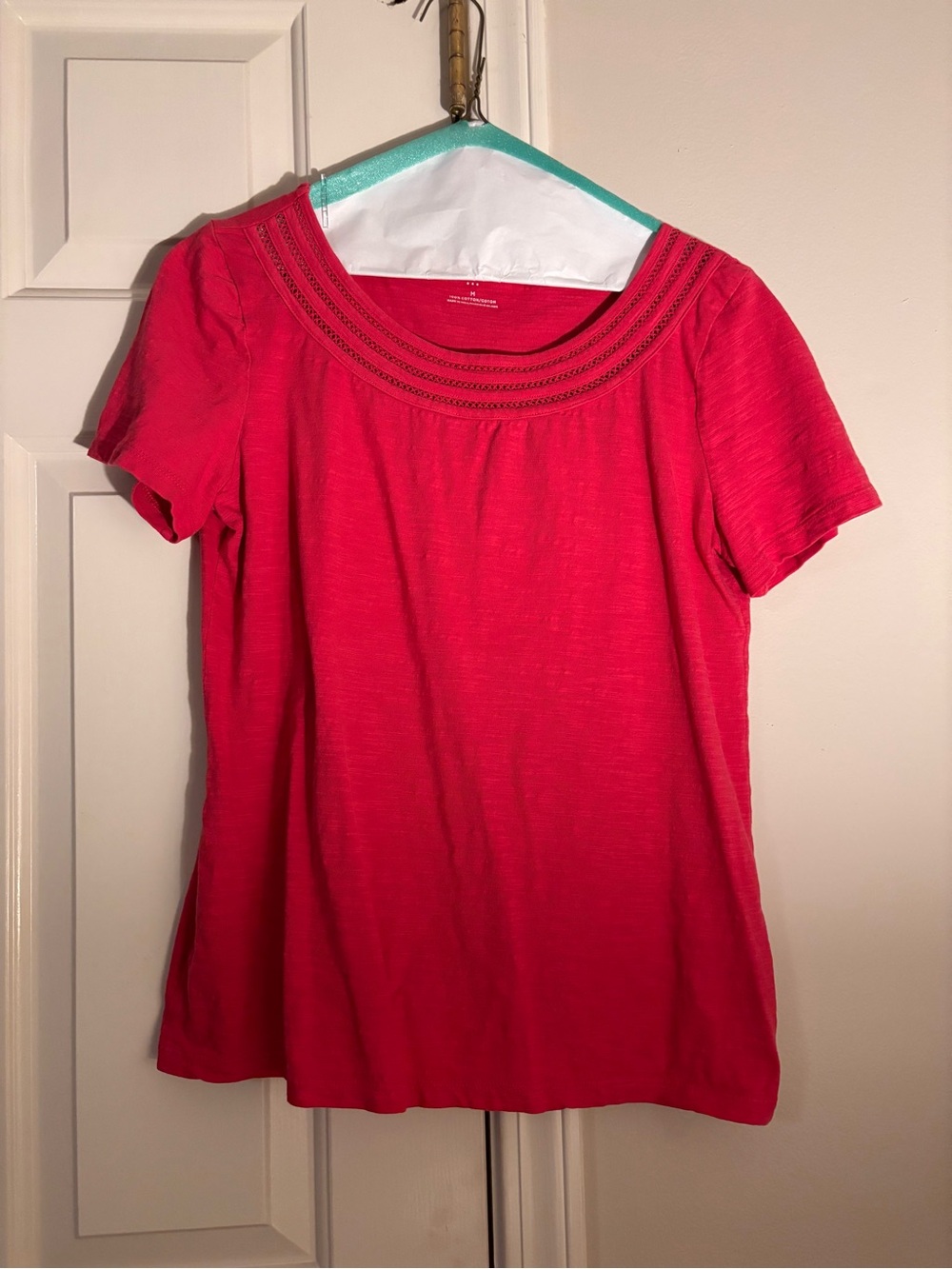 Talbots Short Sleeve Scoop Top in Fuchsia Pink